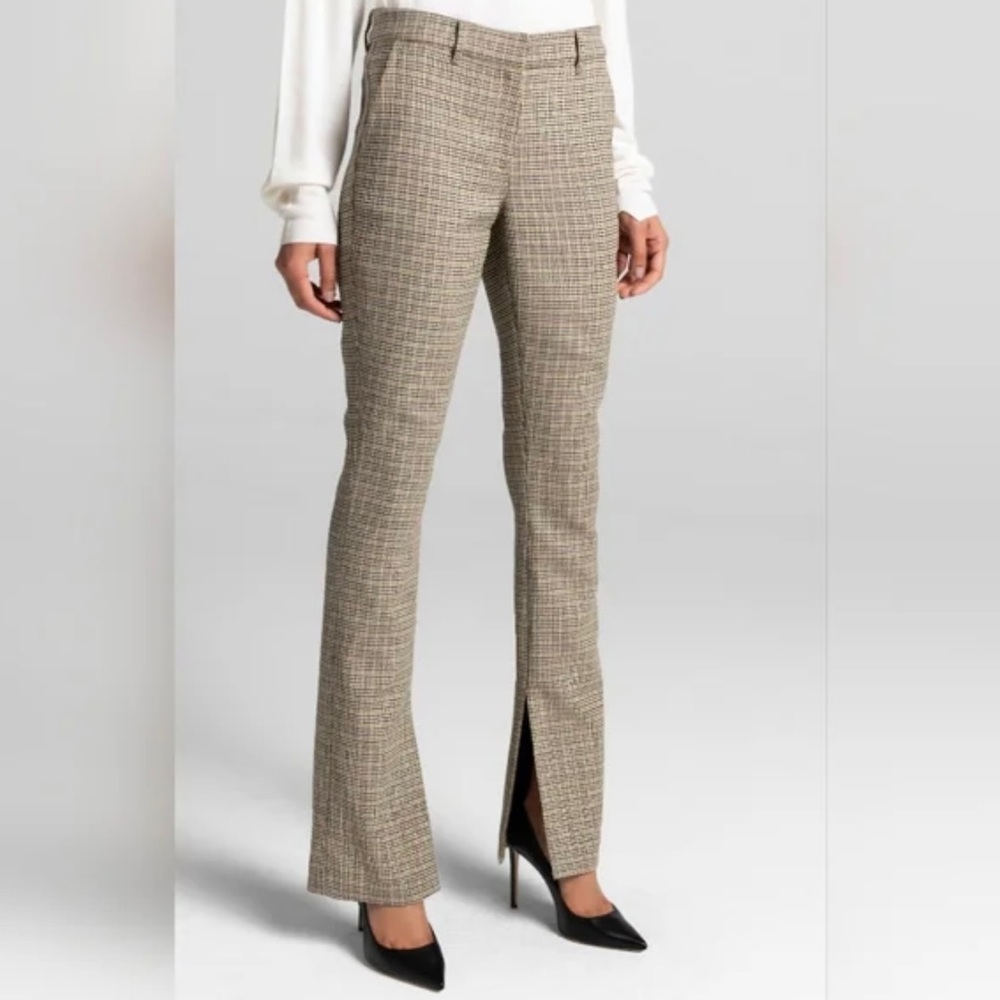 A.L.C. Houndstooth Pants Beige Split Leg Flare Stretch Casual Preppy Size 0 - Picture 1 of 14